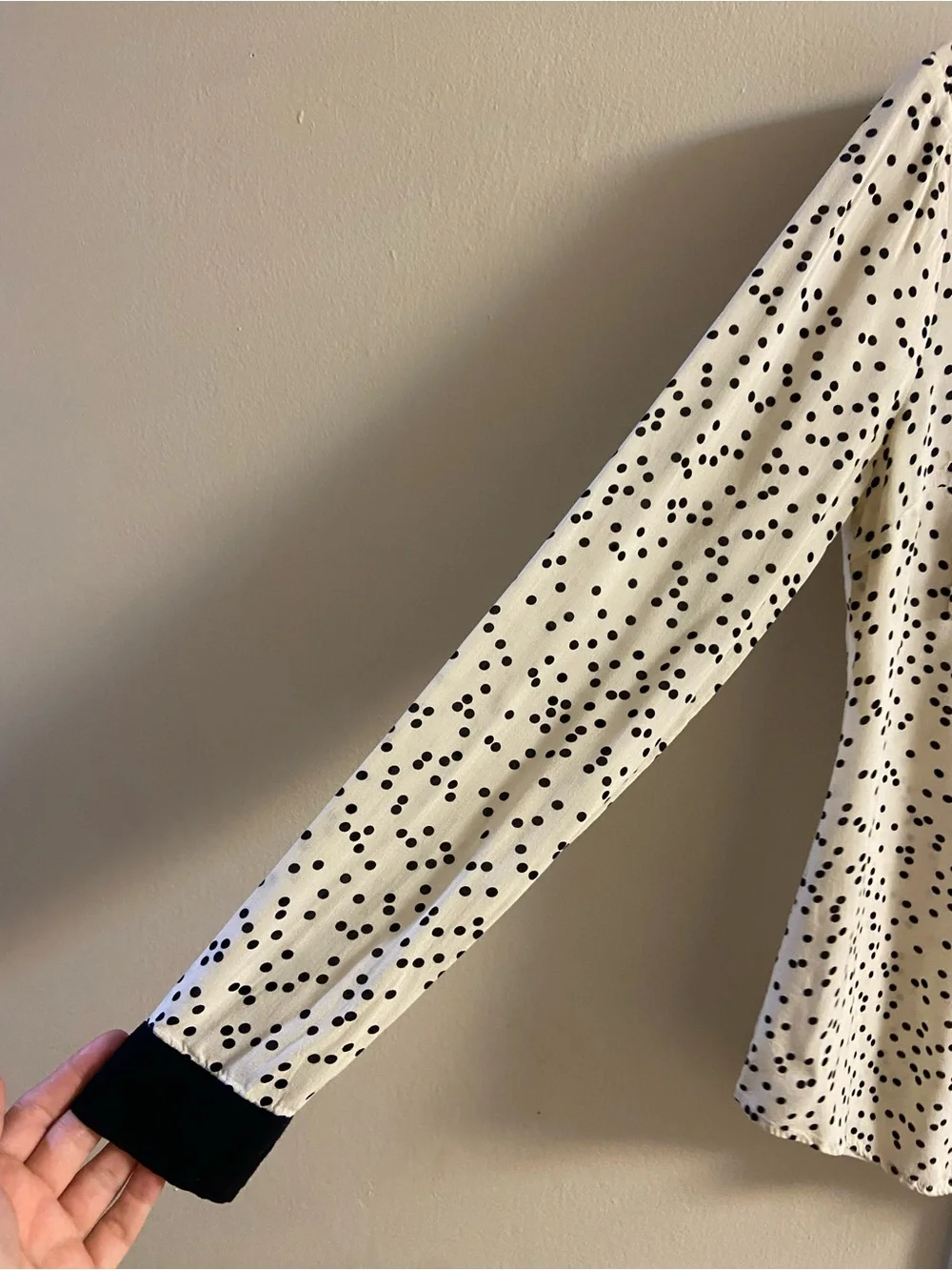 Anthropologie Maeve Polka Dot Button Front Blouse Cream Black Sz 4